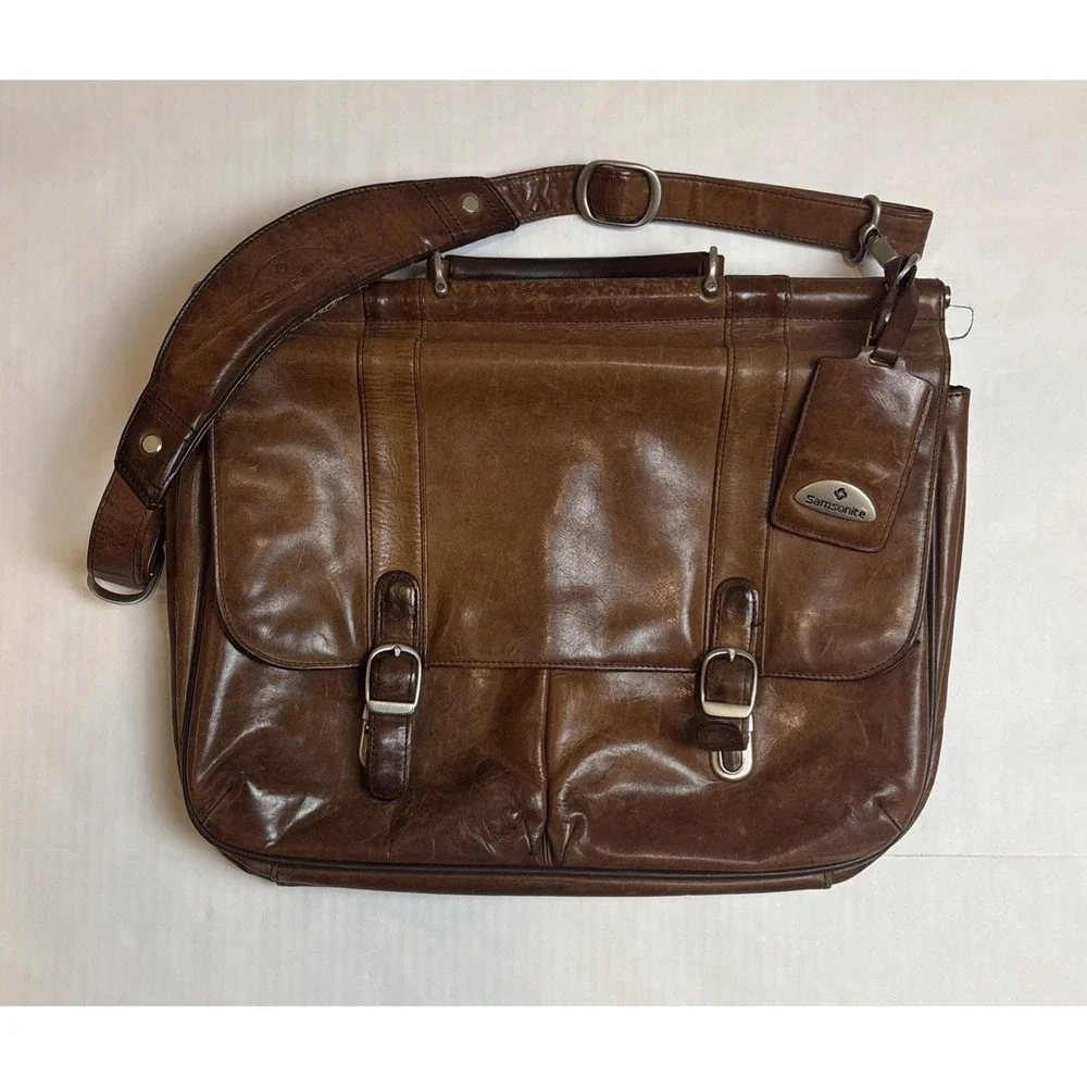 Vintage Samsonite Leather Distressed Computer Laptop Bag Business Casual